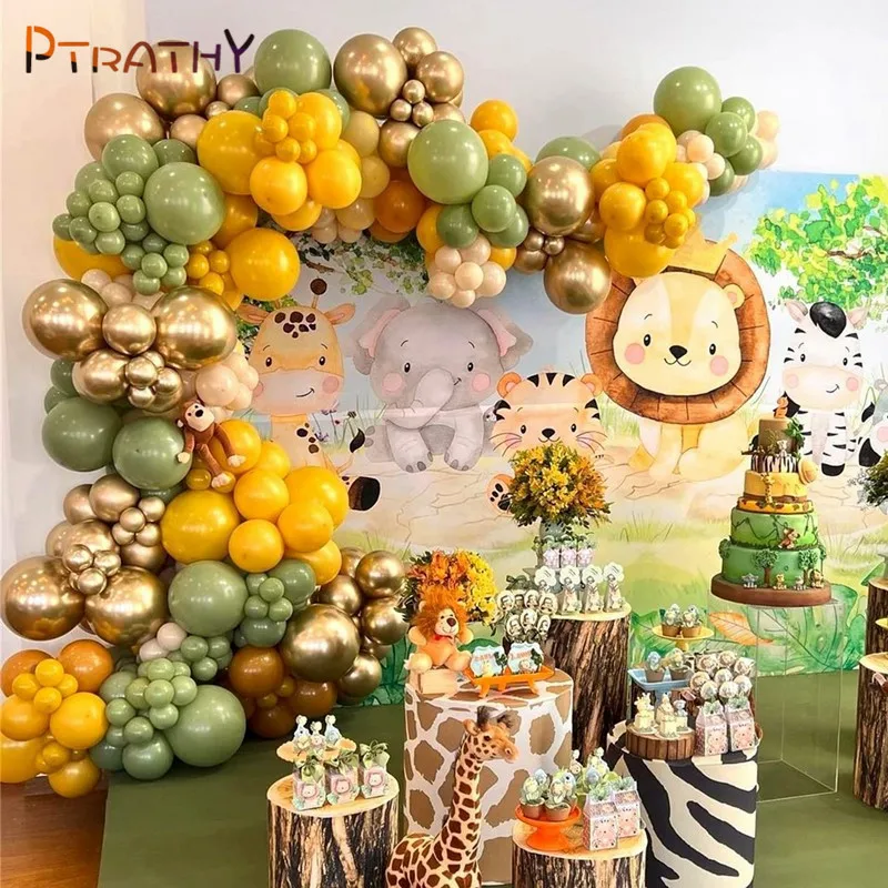 

137pcs Cartoon Jungle Safari Animal Theme Balloons Avocado Green Gold Skin Latex Balloons Kids Birthday Party Baby Shower Decors