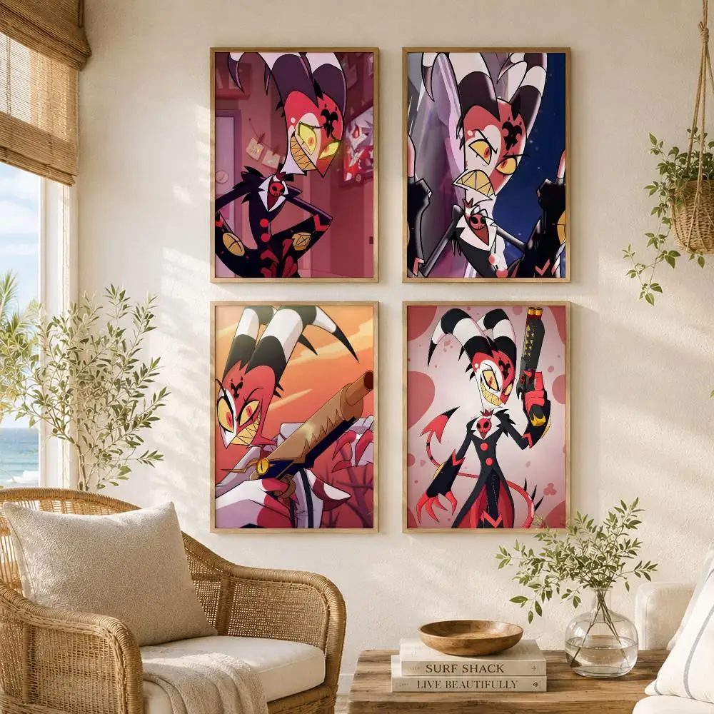 Blitzo H-Helluva Boss Painting Calligraphy High-Quality Canvas Wall Mural Crease-Free For Living Room Bedroom Interiors