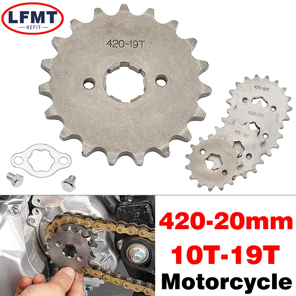 

Front Engine Sprocket 420 Chain 20MM 10T 11T 12t 13T 14T 15t 16t 17T 18t 19T Teeth For KAYO BSE SSR SDG 50cc-125cc dirt Pit bike