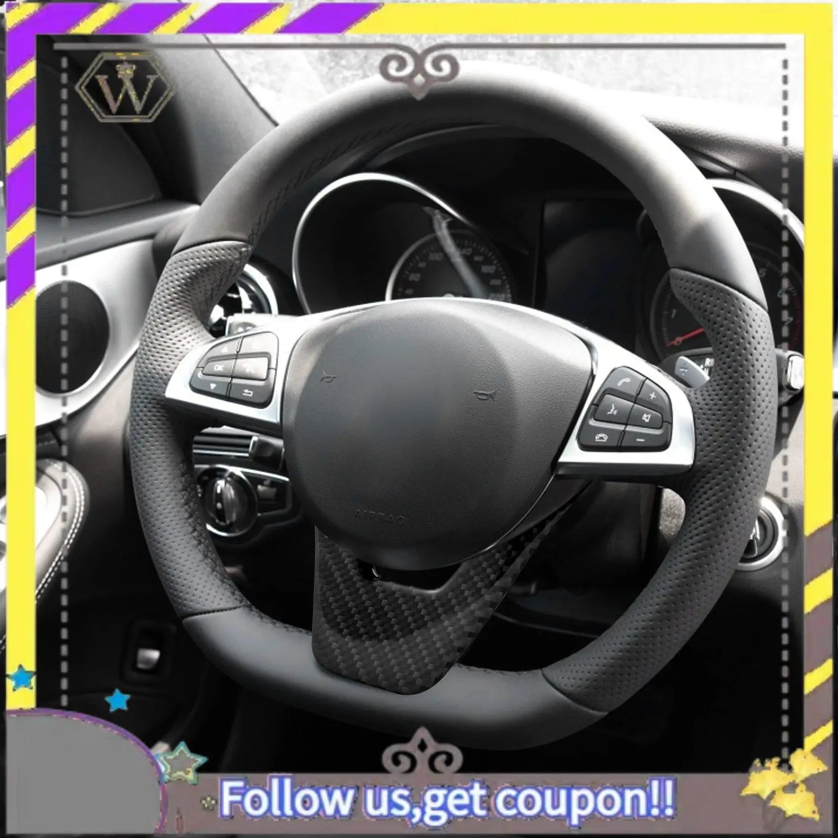 ABXV-Carbon Fiber Interior Sticker, Steering Wheel Emblem Sticker,Fit For Mercedes C-Class W204 W205