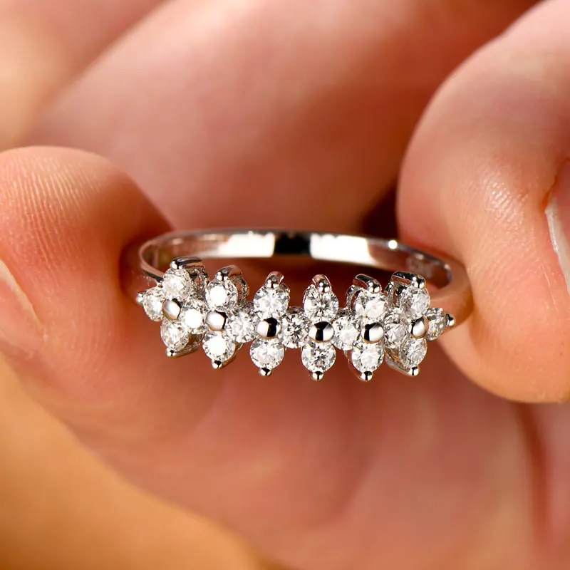 

Сертифицированное Lnkry кольцо с цветком муассанита anillo plata 925 пробы, обручальные кольца из стерлингового серебра, позолоченные 14 карат, ювелирные изделия для женщин