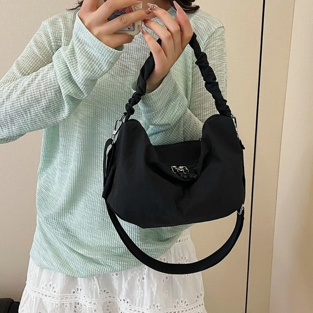 

Сплошная цветная плиссированная сумка через плечо, легкая нейлоновая сумка через плечо большой вместимости, повседневные женские сумки для отдыха на открытом воздухе