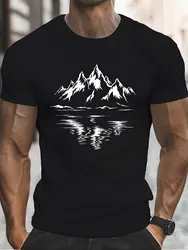 3D Mountain Print Men's T-shirt Summer Outdoor Comfortable Breathable Short-sleeved Top Outdoor Lovers Oversized Men's T-shirt