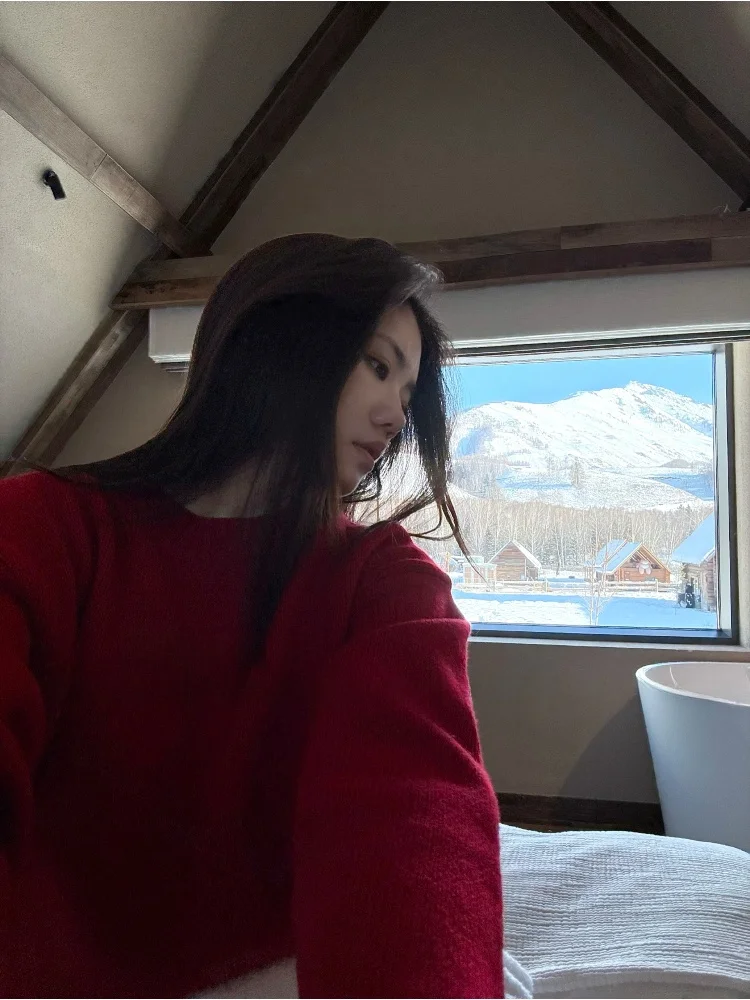 

PEACHZHOU Теплый женский свитер из шерстяной смеси с круглым вырезом, вышивкой букв и принтом, свободного кроя, повседневный, модный, зимний