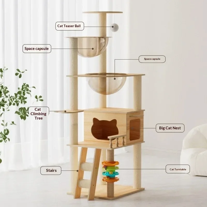 Purrfect Pet Multi-Level Cat Tree Condo - Plush Indoor Cat Tower with Scratch Post & Double Space Capsule for Cats Cat Furniture