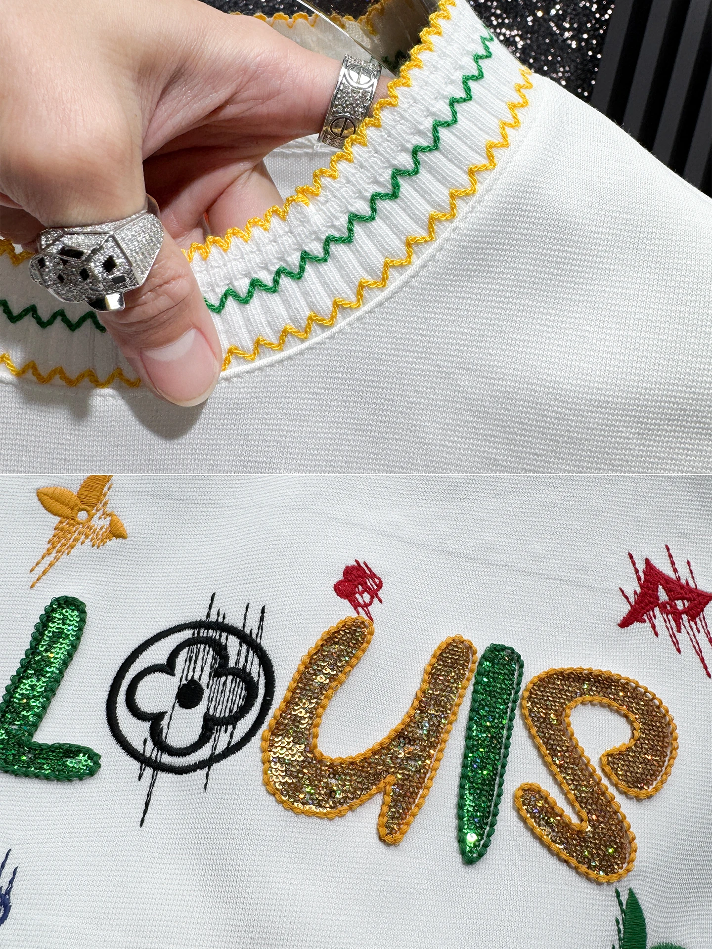 

Elegant Men's Short Sleeve T-Shirt Embroidered Sequins round Neck Half Sleeve Lightweight Luxury Spring Summer Trendy Cotton ...