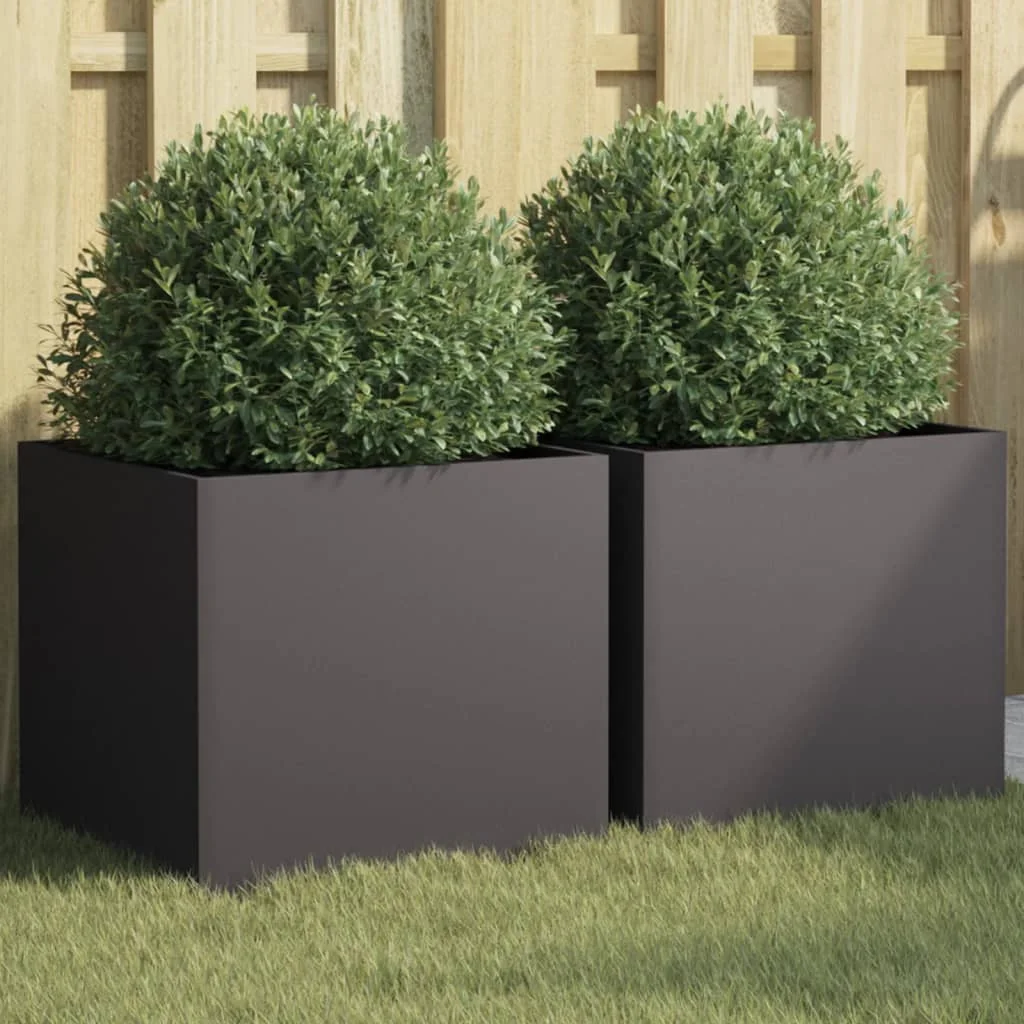 2 Stück schwarze Pflanzkübel aus Stahl, 42 x 40 x 39 cm, großer Garten-Pflanzkübel für den Anbau von Pflanzen und Blumen für Garten, Balkon