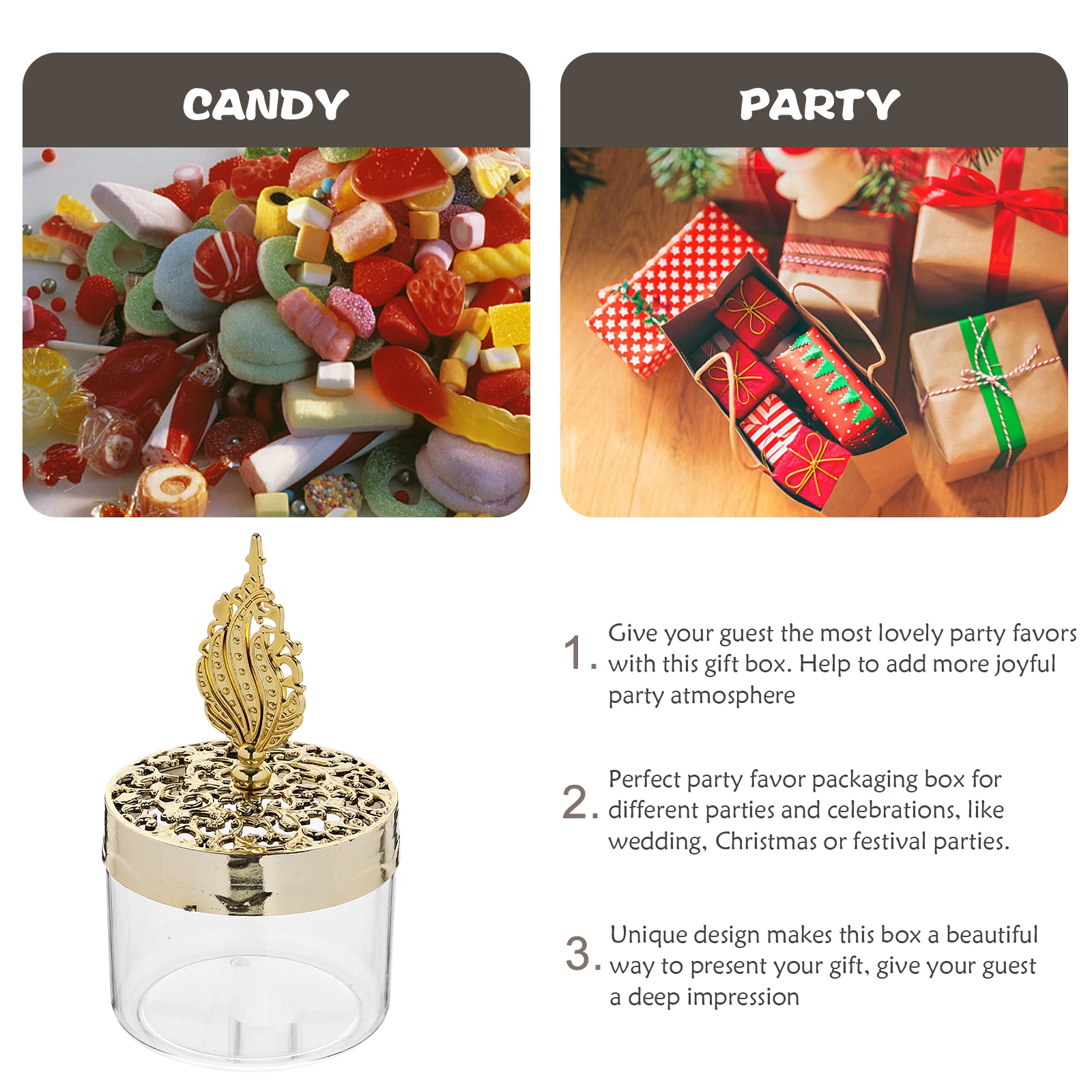 

12Pcs Candy Boxes Plastic Party Favor Holder Wedding Christmas Treat Box Small Gift Packing Christmas Boxes