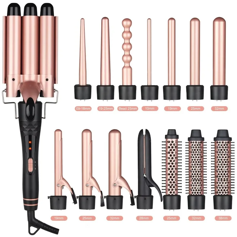 Dual PTC Interchangeable Hot Air Brush Straightener Curler Professional Salon Hair Styling Tool