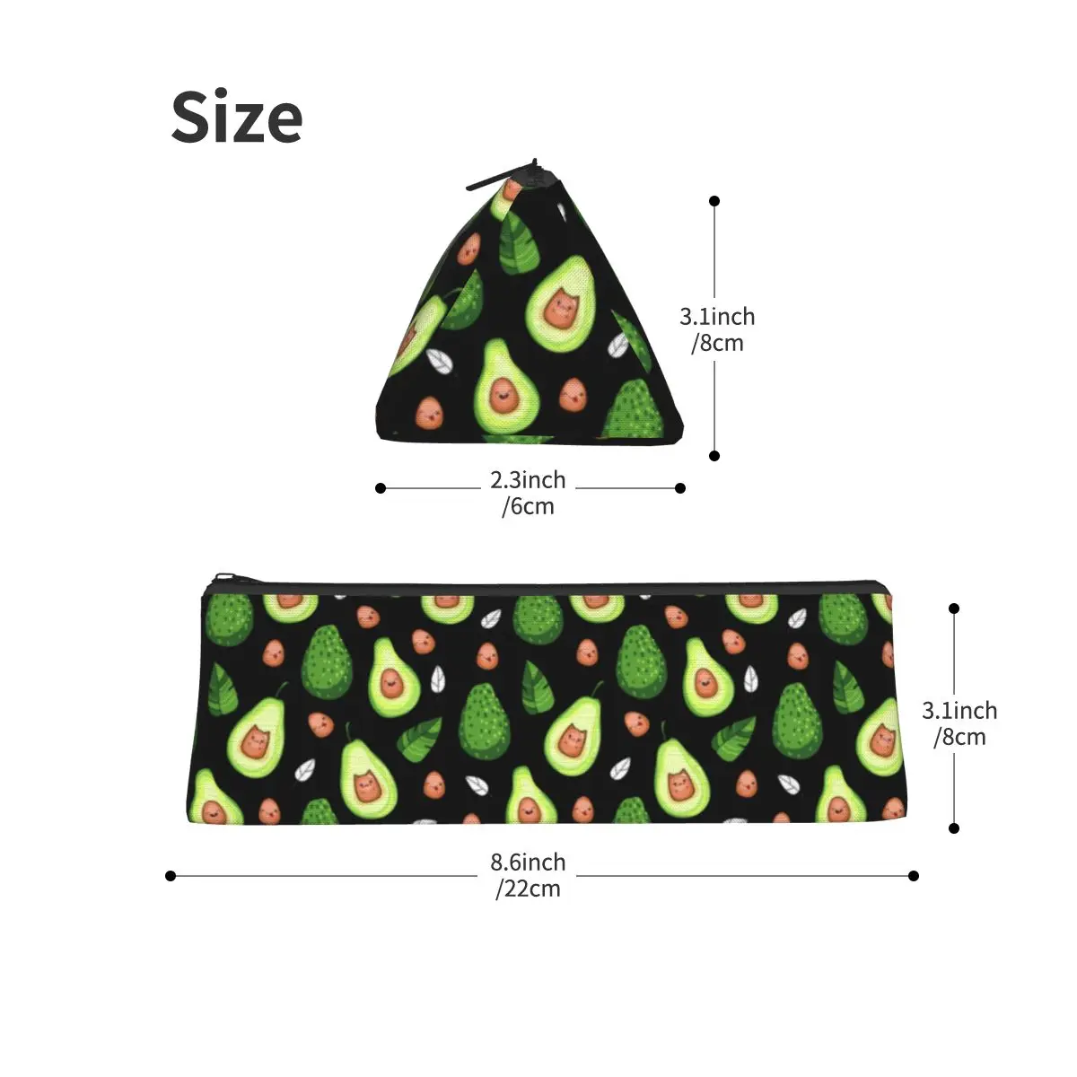 Imagem -03 - Estojo Triangular de Frutas Kawaii Padrão de Abacate Caixa de Lápis Simples Escola Primária para Adolescentes Organizador de Caneta com Zíper