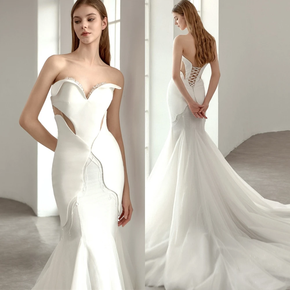 Personalizado elegante organza vestido de noite sem alças requintado sereia vestidos de baile de alta qualidade vestidos de ocasião especial