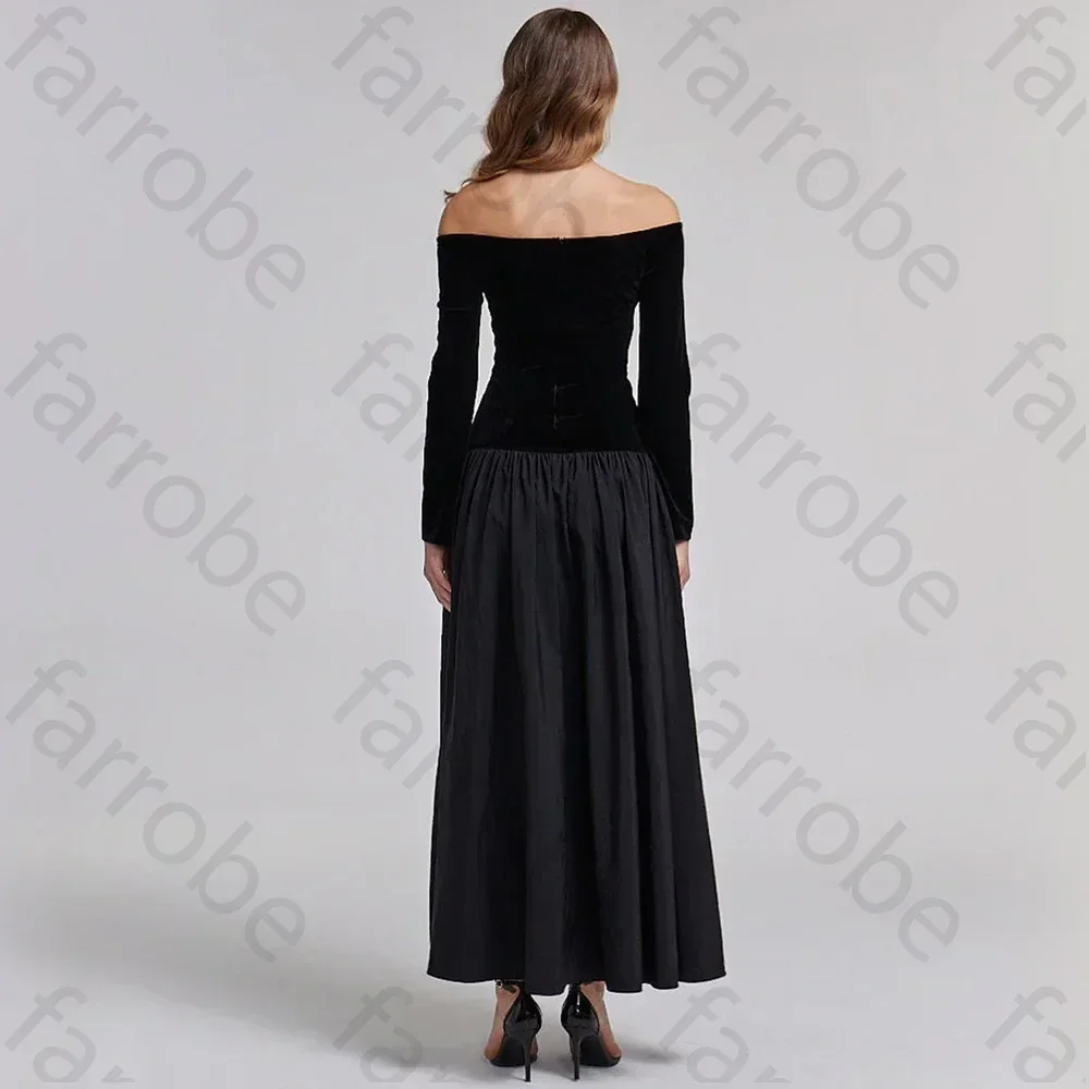 Customized Velvet-Taffeta Off Shoulder A-Line Evening Dresses Long Sleeves Prom Gown Formal High Quality Party Gowns for Women image 3