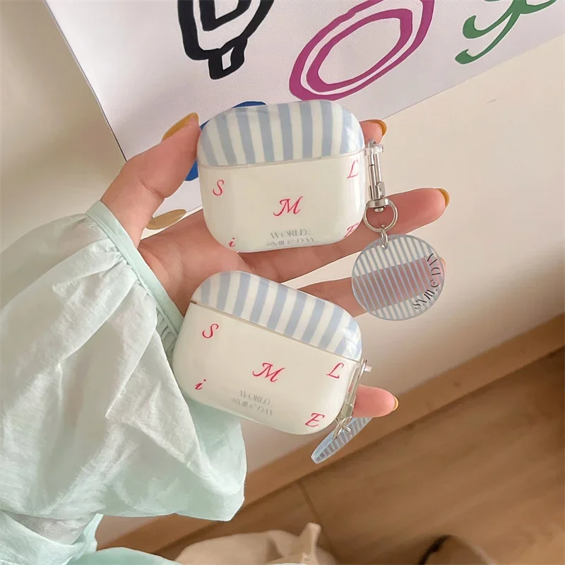 Simple stripes Headphone Case For Apple Airpods Pro 2 3 1 Cover with Cute Ornament  Earphone Charging Box Cases For Airpod 3