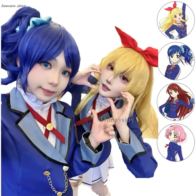 Anime Aikatsu! Hoshimiya Ichigo Shibuki Ran Kiriya Aoi Costume Cosplay Starlight School JK Campus Parrucca Uniforme Donna Vestito Kawaii