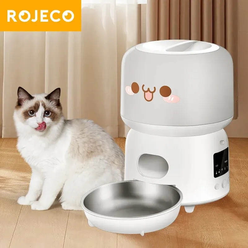 

ROJECO 3L Automatic Pets Feeder Smart Cat Food Dispenser Cute Auto Cats Feeder WiFi Button Remote Control Dog Feeding Dispenser