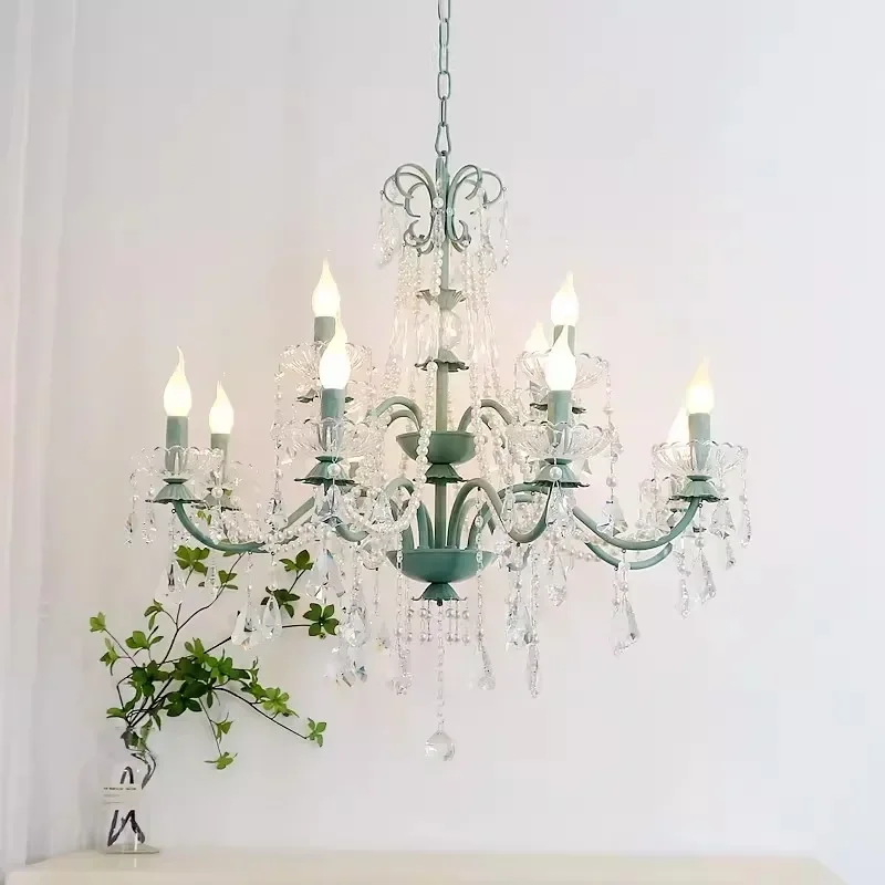 

Green Glass Crystal Chandeliers Elegant Romantic Bedroom Lamp Nordic Light Luxury Home Decor Living Room Dining Table Chandelier