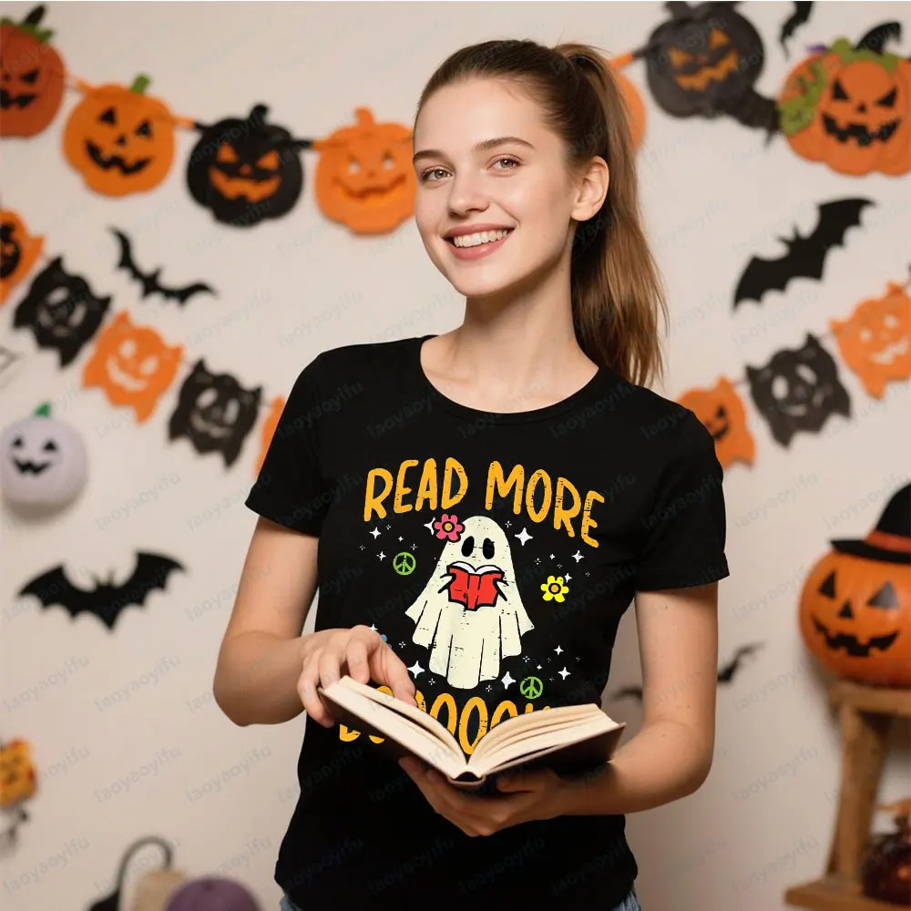 

Read More Books Graphic Printed Tshirt Cute Ghost Tee Retro Halloween Costume Teacher Women Girls Gift T-Shirt Cotton Tops