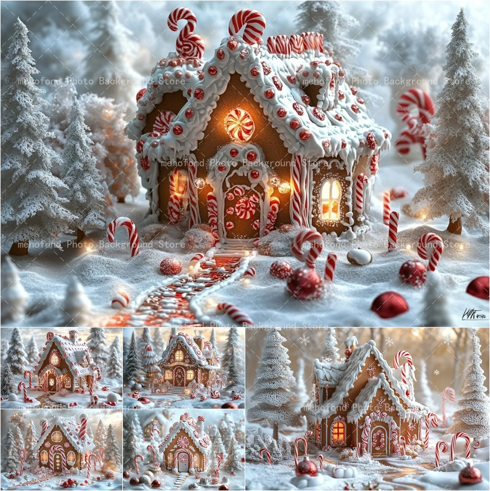 Fondo de fotografía Mehofond casa de jengibre de Navidad bastón de azúcar blanco caramelo rojo niños retrato familiar telón de fondo Decoración