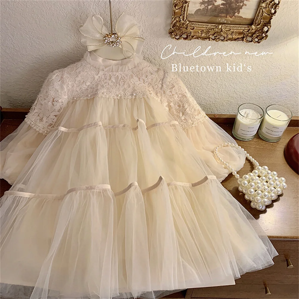 

L5602 Winter Velvet Kid Princess Dress Children's Long Sleeved Gauze Skirt New Sling Girl's Dress Mesh Baby Dress