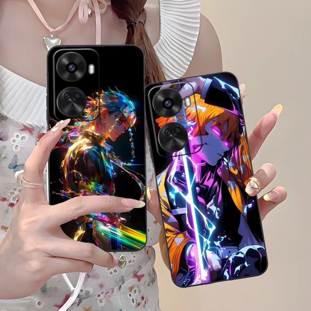 Demon Slayer Colored Neon Cell Phone Case for Huawei Nova 12 11 10 9 8 7 Pro SE 5G Black Soft Phone Cover Shell