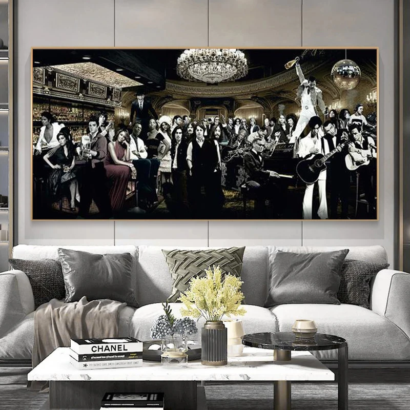 Large Frameless Canvas Wall Art,Music Singer Star Gathering Large Living Room Oil Canvas Painting Wall Art Posters and Prints Fo