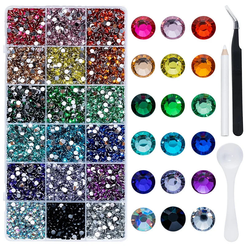 

3mm/4mm/5mm 18 Colors Resin Strass Set Flatback Color Glitter Rhinestones DIY 3D Art Decoration Accessories Craft With Tools
