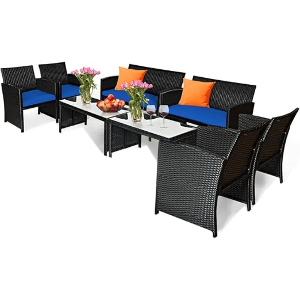 

Patio Wicker Conversation Furniture Set, Patiojoy Sofa & Table , Outdoor Rattan Sofa Set for Balcony Backyardr