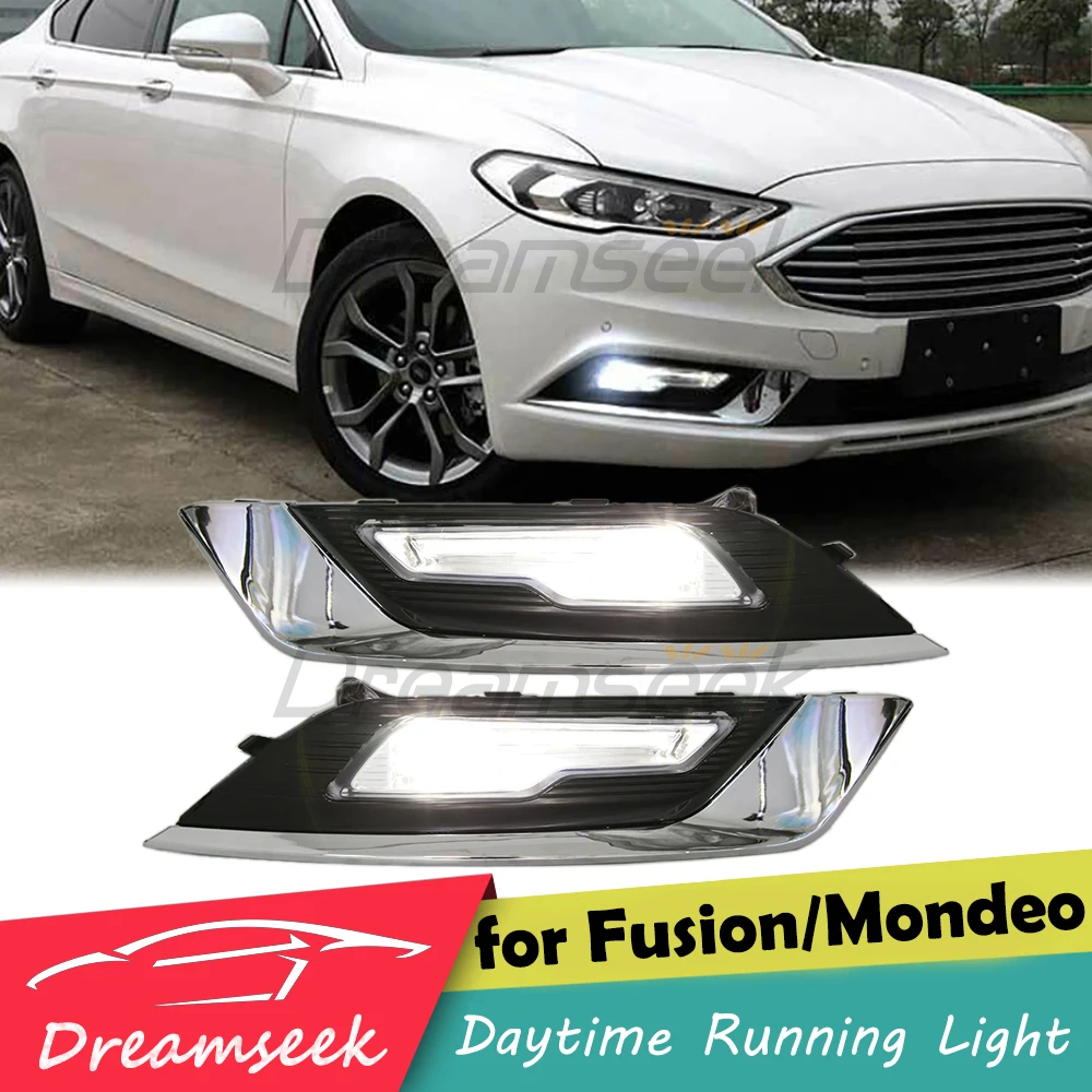 Car Black Fog Driving Lamp Cover For Ford Mondeo Facelift Model 2017-2018 LED DRL Daytime Running Light Clear Lens