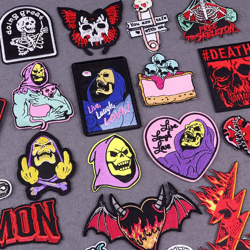 Embroidery Patch Hippie Patches On Clothes Badges On Backpack DIY Skull Patch Iron On Patches For Clothing Stickers Accessory