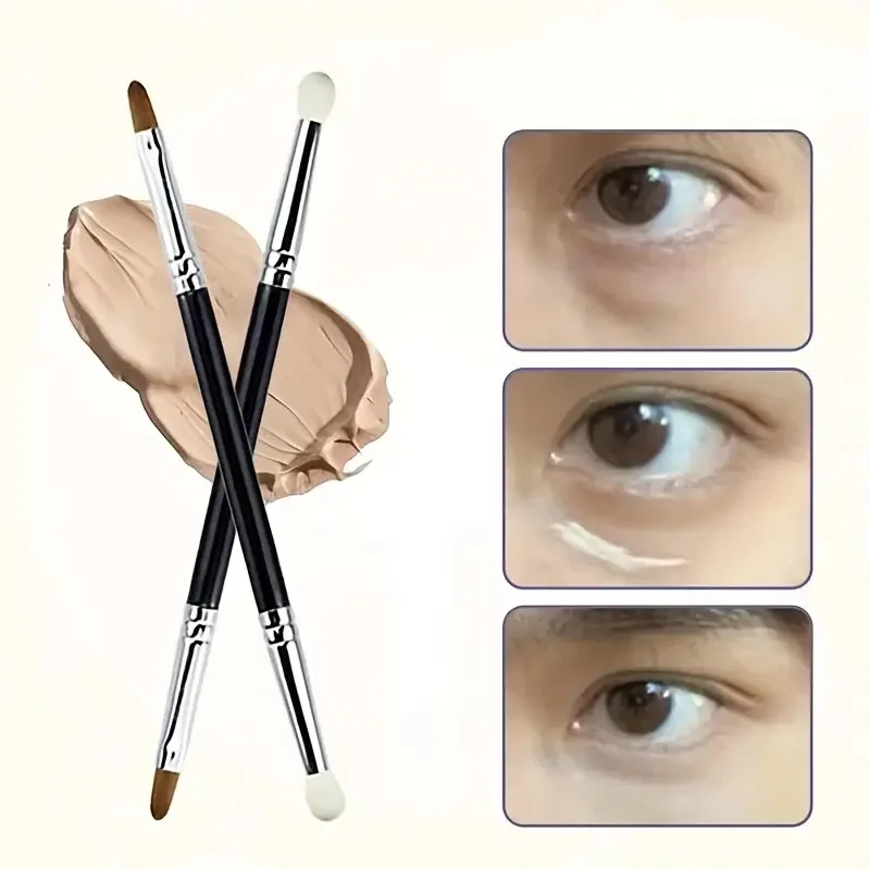 1/2/3 Stück Dual-Ended Concealer Make-up Pinsel 2-in-1 Concealer Eyeliner Pinsel Weiche synthetische Borsten und Schwammspitze Make-up Pinsel