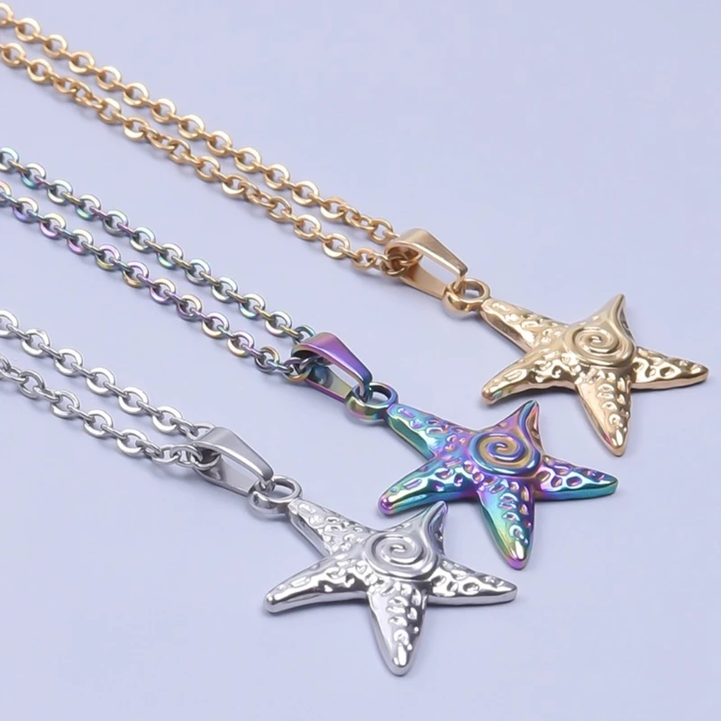 Ocean-Lover Exaggerate Necklace Beach Vacation Pendant Choker Big Star Pentagram Pendant Necklaces for Couple