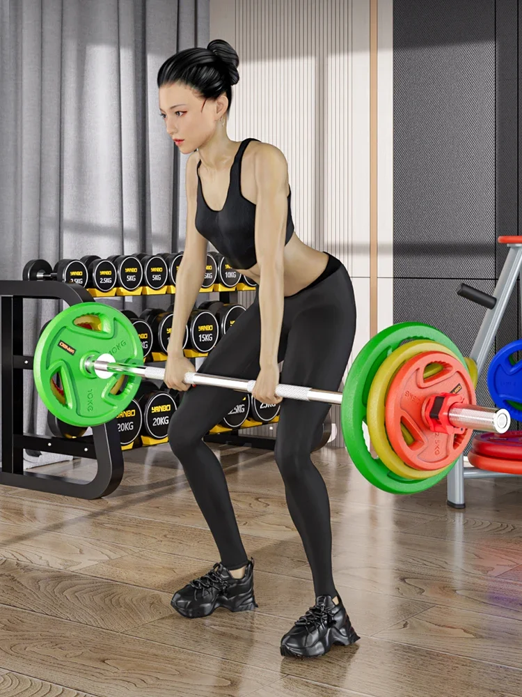 Barbell Female Fitness Household Squat Deadlift Bending Austrian Rod Large Hole Glue-coated Counterweight Combination Set