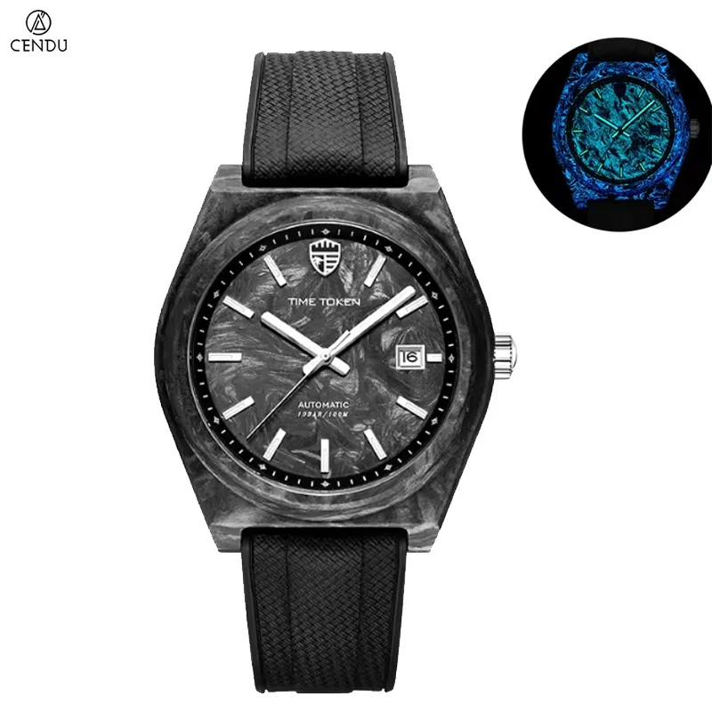 

Мужские часы из углеродного волокна, 41 мм, автоматические, 8215, с прозрачной задней крышкой, водонепроницаемость 100 метров, резиновый ремешок