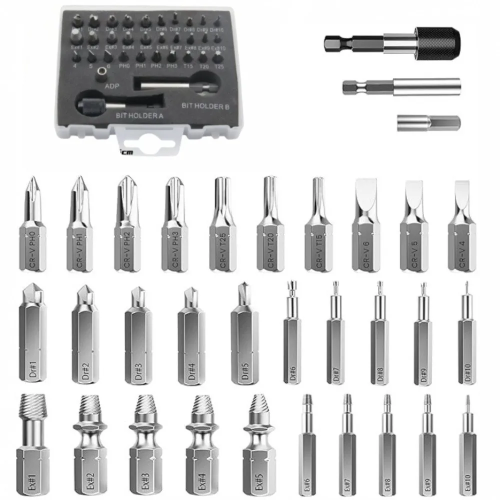 33 Piece Set High Speed Steel Damaged Screw Extractor Socket Adapter Drill Bits Design Stubborn Screw Tool Case Included