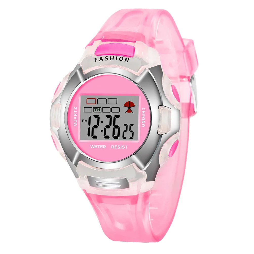 Pink Waterproof Sports Watch Electronic Wristwatch Stylish Luminous Stopwatch LED Backlight Sports Watch for