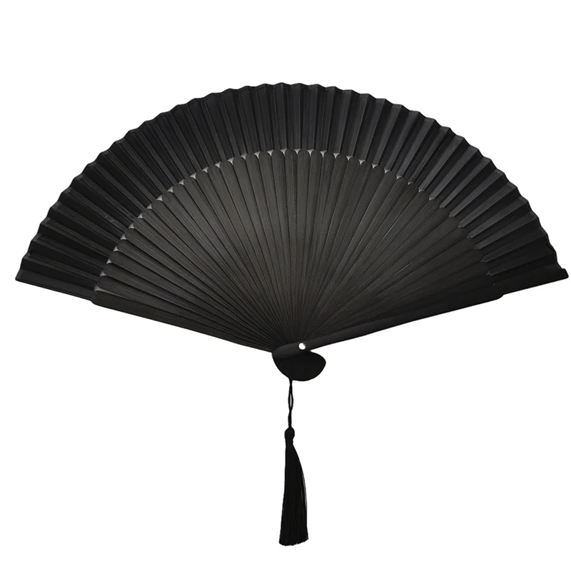 

Black bone Chinese style full bamboo folding fan Chinese style cheongsam bungee dark fan photo props