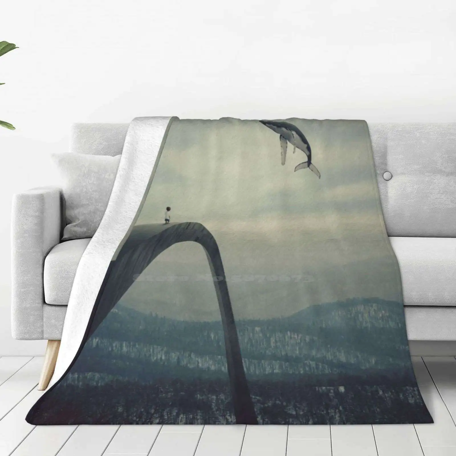 Boy And The Flying Whale Latest Super Soft Warm Light Thin Blanket Boy Surreal Whale Flying Arch Sky Hills Up High Dreamy