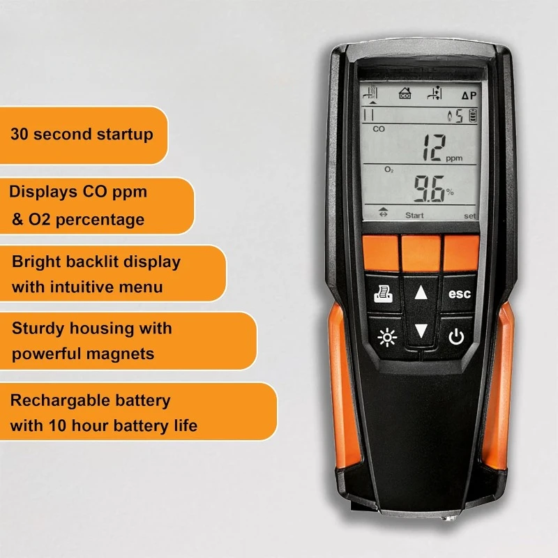 Combustion Analyzer Kit with Printer – Combustion analyzer measuring O2, Flue gas, and CO2 – Manometer for Heating Systems