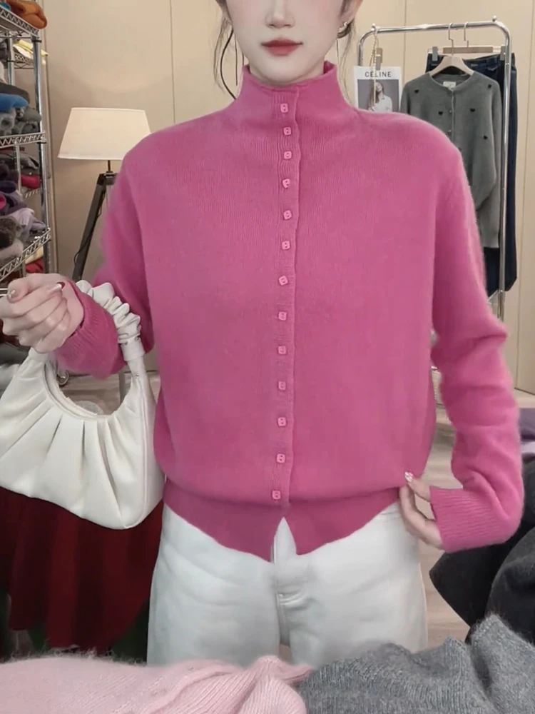 

Warmth And Style Knitted Sweater Half High Collar Soft Cozy Plump Women Fashionable Autumn Winter White Enhancing Top