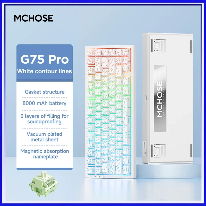 

Игровая механическая клавиатура MCHose G75 Pro RGB, трехрежимная беспроводная горячая замена с подсветкой, эргономичный дизайн, раскладка 75% большой батареи