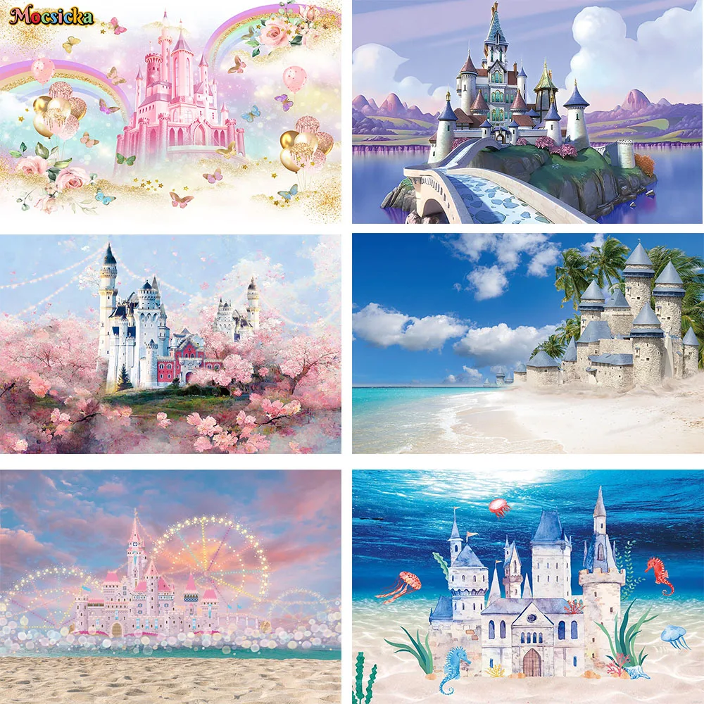 Sweet Girl Birthday Party Backgrounds Photography Pink Castle Prop Flower Photobooth Princess Baby Shower Studio Photoshoot Zone
