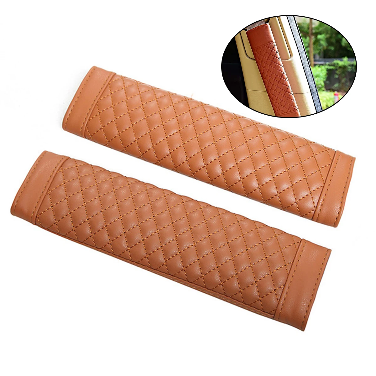 

2Pcs Safety Belt Cover Lambskin Comfortable Soft Seat Shoulder Pad Seatbelt Strap Protector Brown Car Accessory