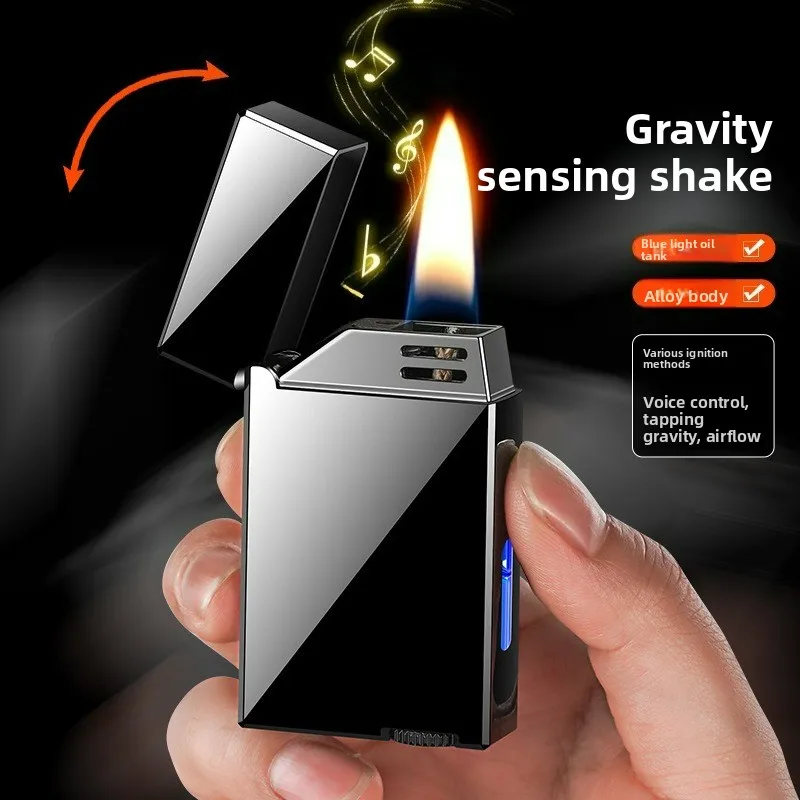 Voice Controlled Ignition Windproof Kerosine Lighter Multiple Ignition Methods Visual Blue Light Oil Tank USB Electric Lighters