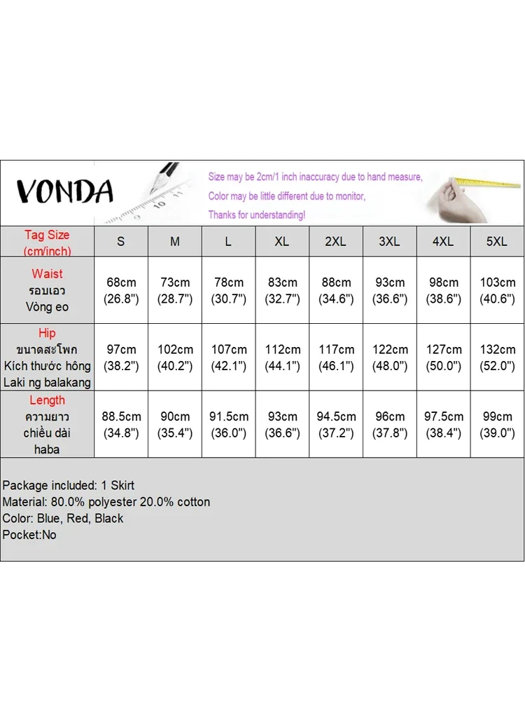 PLUS ขนาด 5XL VONDA กระโปรงผู้หญิง 2025 Casual เข็มขัดแยกไม่สมมาตรกระโปรงลายสก๊อตกระโปรง Ruffled สํานักงานด้านล่าง