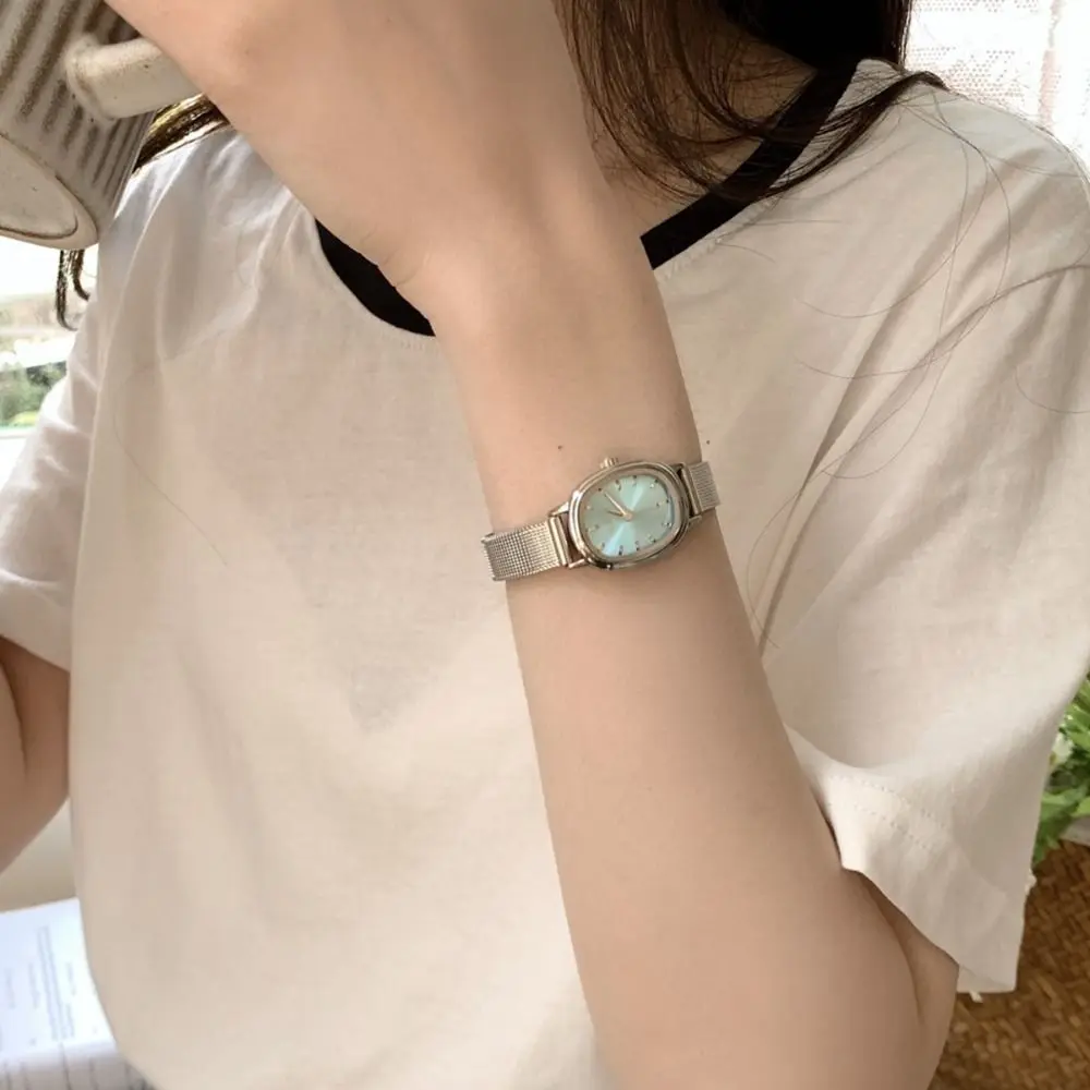 Orologio da donna semplice con quadrante ovale Orologio da polso da donna verde viola Orologio al quarzo in acciaio inossidabile Regali