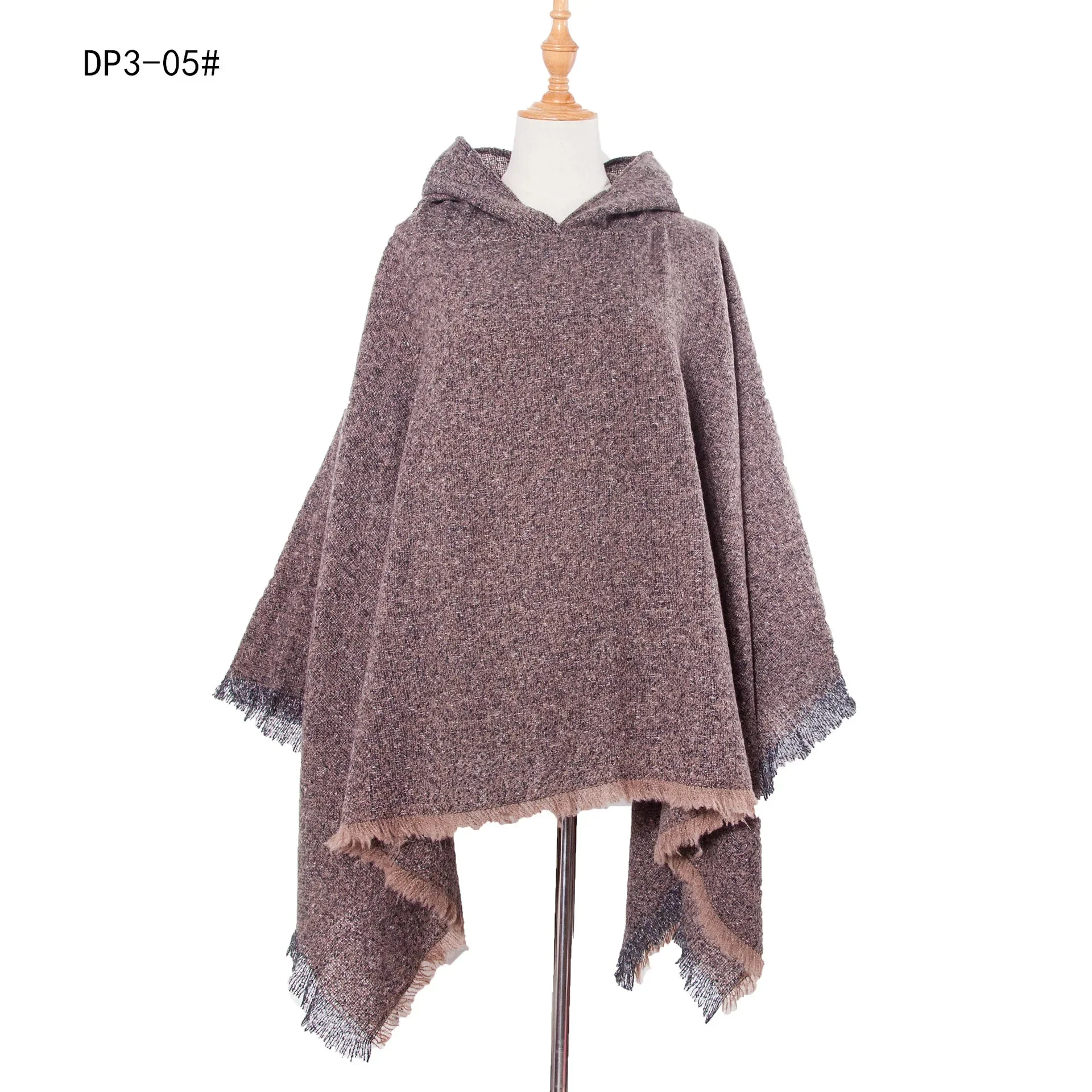 Poncho à capuche en fil boucle pour femme, cape de document solide, pull pour femme, mode de rue, capes bleues, nouveau tourisme, automne et hiver