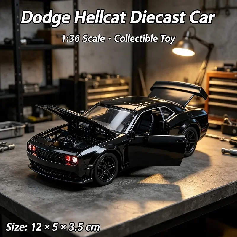 1:36 Scale Muscle Car Alloy Diecast Model, Pull Back Toy, Openable Doors Hood & Trunk, Tabletop Display Ornament, Christmas Holi