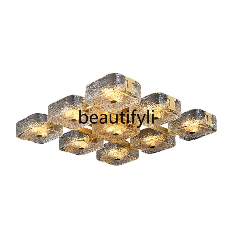 

All-copper ceiling lamp, post-modern light luxury living room lamp, atmospheric new Chinese-style Jiugongge bedroom study lamp