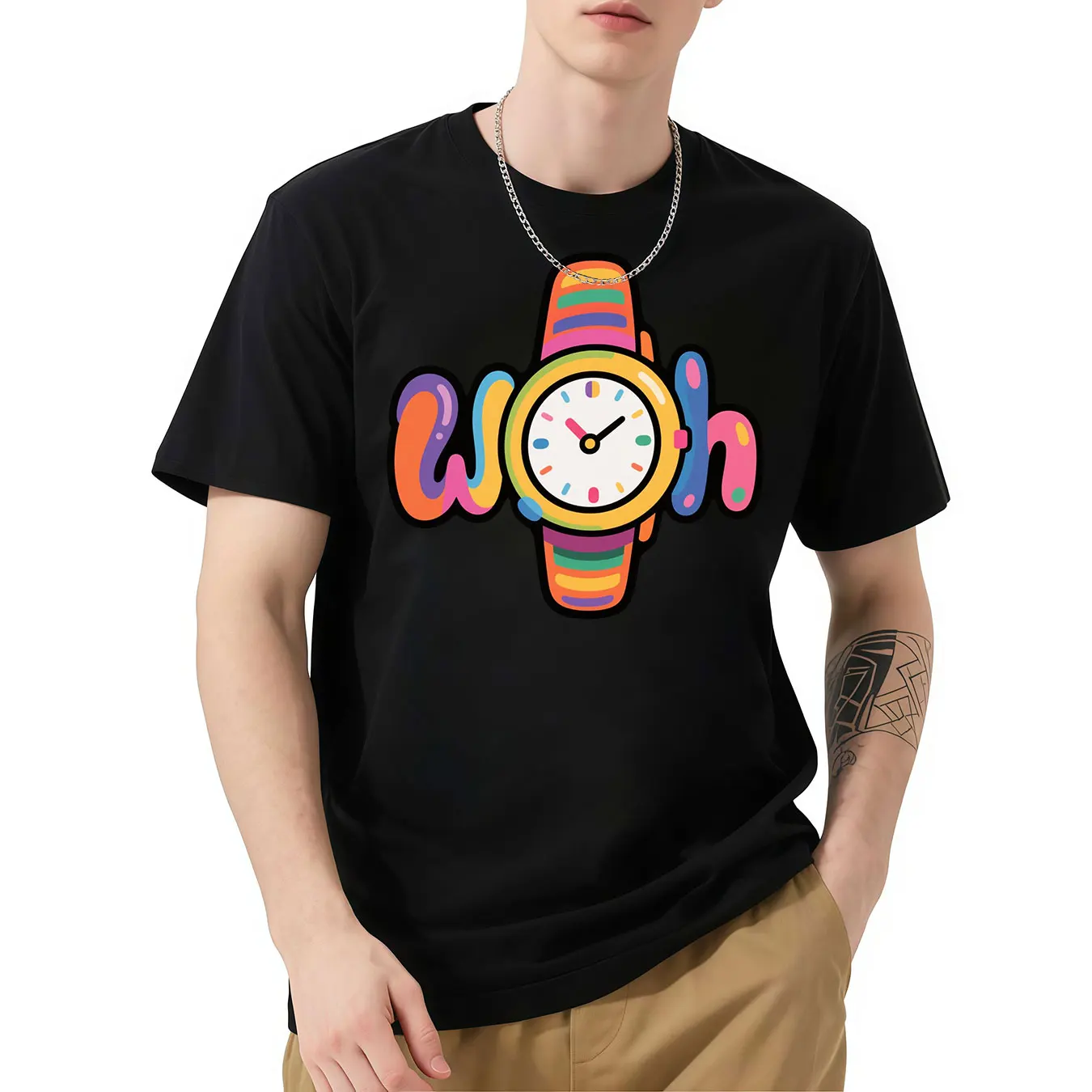 

Watch Graphic Short - Sleeve Tee, Colorful Watch - Inspired Design, Trendy and Eye - Catching, Great for Fashion Lovers