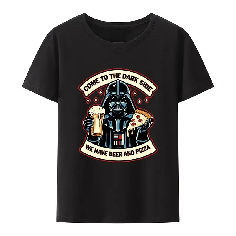 Camiseta con estampado informal Vieni al lado oscuro, tenemos cerveza y Pizza, camisetas originales holgadas y divertidas para hombre, camiseta de manga corta novedosa